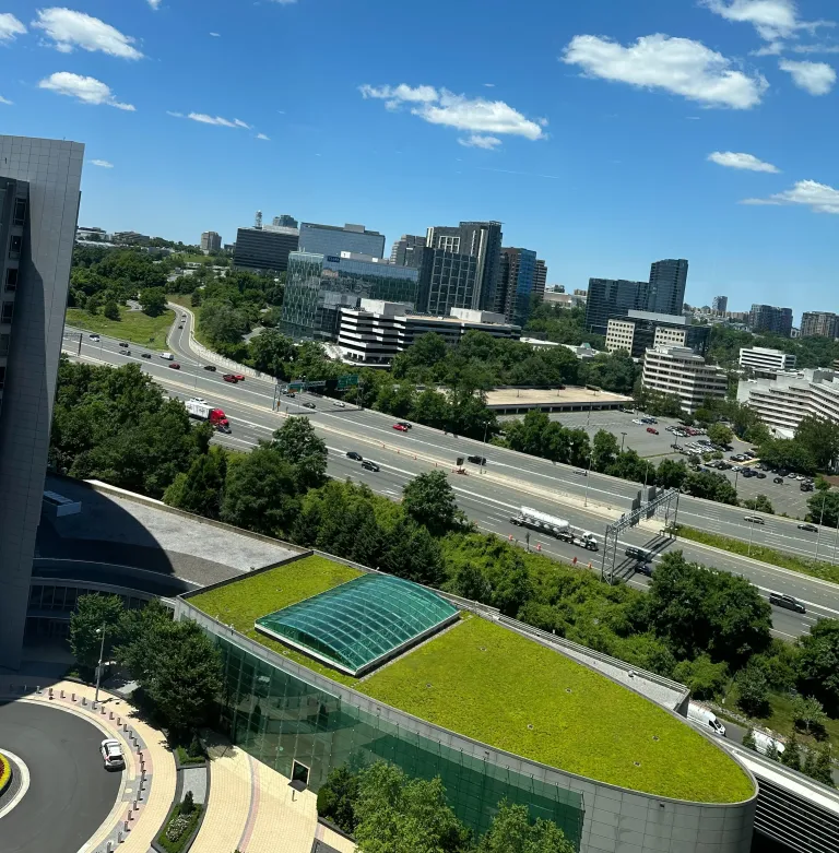 A scenic view of the Capitol Beltway and Tysons